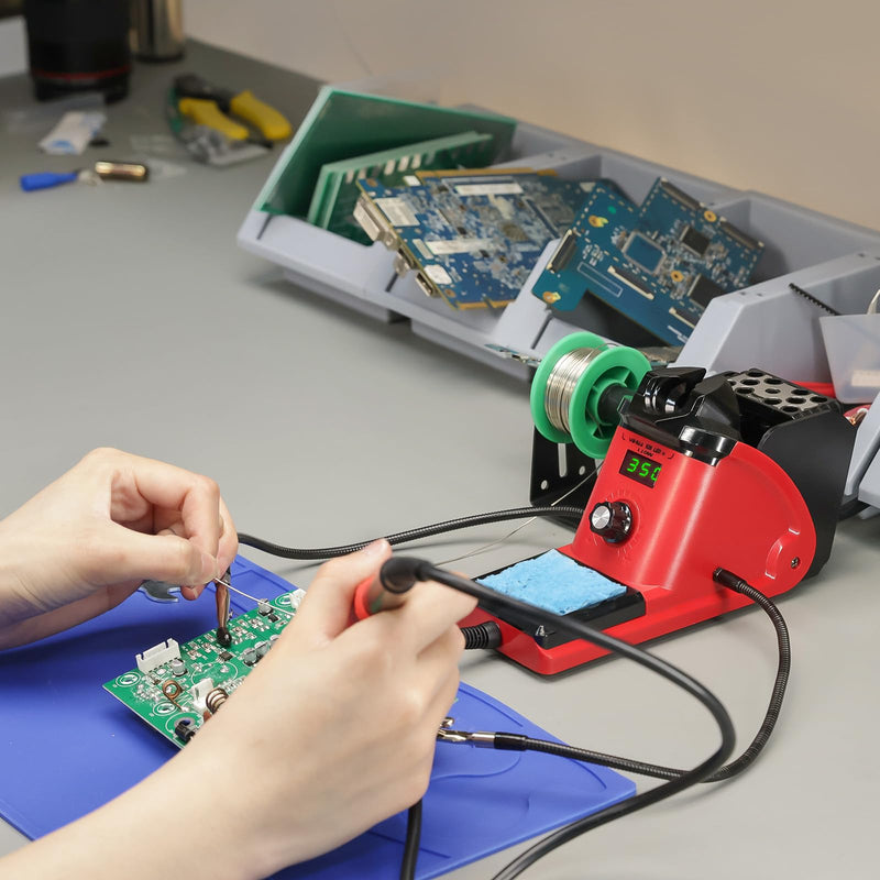 YIHUA 926 III 110W Soldering Iron Station Kit with LED Display, 2 Helping Hands, 3 Extra Iron Tips, 35g Lead-Free Solder, Solder Sucker, S/S Tweezers, °C/°F Conversion, Calibration & Sleep Features