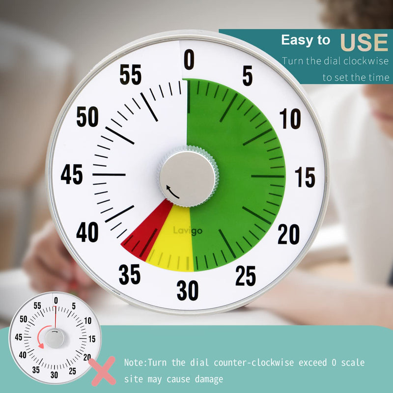 Lavigo Kitchen Timer, Countdown Visual Analog Timer, Quiet Counting, Low Loud and Mute Alarm for Teachers Classroom, Kids, Adults Kitchen, Office, Gym (Green) LT21-TC 7.5 inches Green
