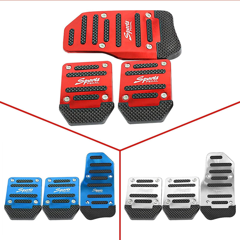 Pack-3 Car Non-Slip Aluminum Alloy Pedal Pads, Anti-rubbing Manual/Automatic Gearbox Gas Pedal Brake Pedal Cover, Universal Car Clutch Pedal Replacement Kits (Red) 3 PCS Red