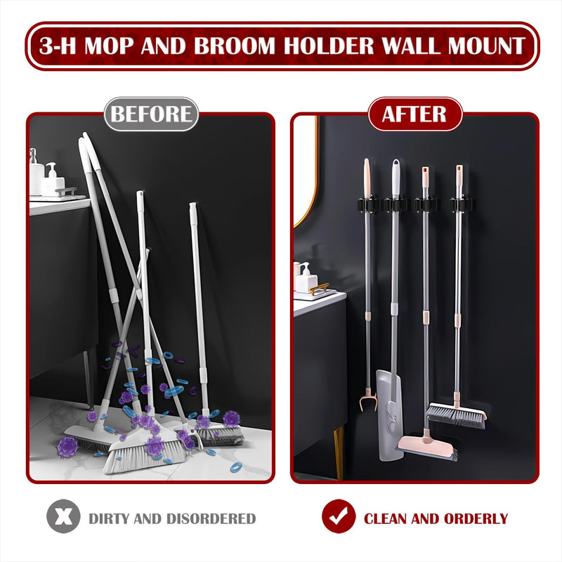 3-H 8 piece tool holder set 0.7 mm wall broom holder steel garden tool holder for broom garden tools home garden black 8 pieces