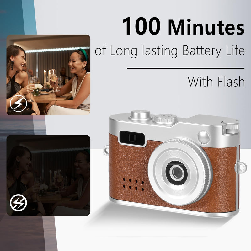 Mini Keychain Camera, FHD 1080p 8MP Mini Digital Camera with 32GB SD Card, 0.96" HD Display, 100 Mins Battery Life Small Camera for Travel Study Recording (Brown, 16GB) Brown