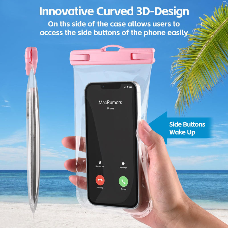 [2 Pack] Waterproof Phone Pouch/Case - IPX8 Large Cell Phone Dry Bag Beach Travel Essentials with Detachable Lanyard for iPhone 15/14/13 Pro Max/ S24 Up to 8.3”- [3D DESIGN] - Black & Pink