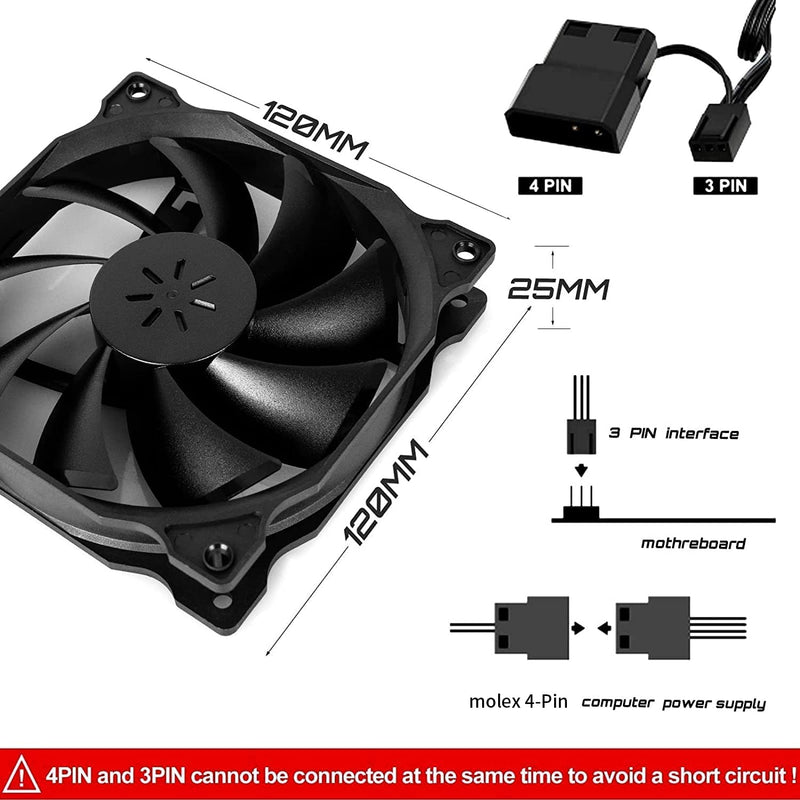 upHere 3-PIN 120mm PC case fan extremely quiet 3 pack black/12BK3-3 12BK3-3-3 pieces 12BK3 black