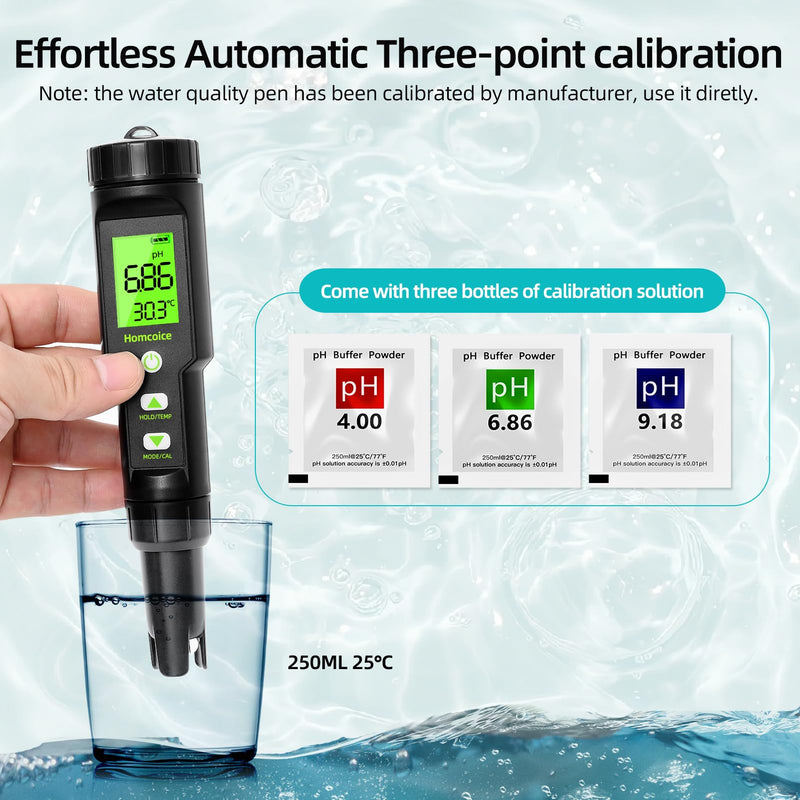 Homcoice PH Meter 5 in 1 Salinity TDS EC Temperature pH Tester Acqua IP67 Waterproof 0.01 high precision digital water quality tester with ATC function