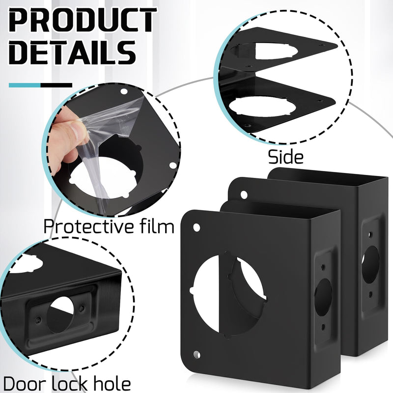 Ferraycle 2 Pcs Lock and Door Reinforcement Plate 1-3/4-Inch Thick by 2-3/8-Inch Backset 2-1/8-Inch Bore Doors Reinforce Repair Stainless Steel Home Security Plate Add Security to Your Home (Black) Black