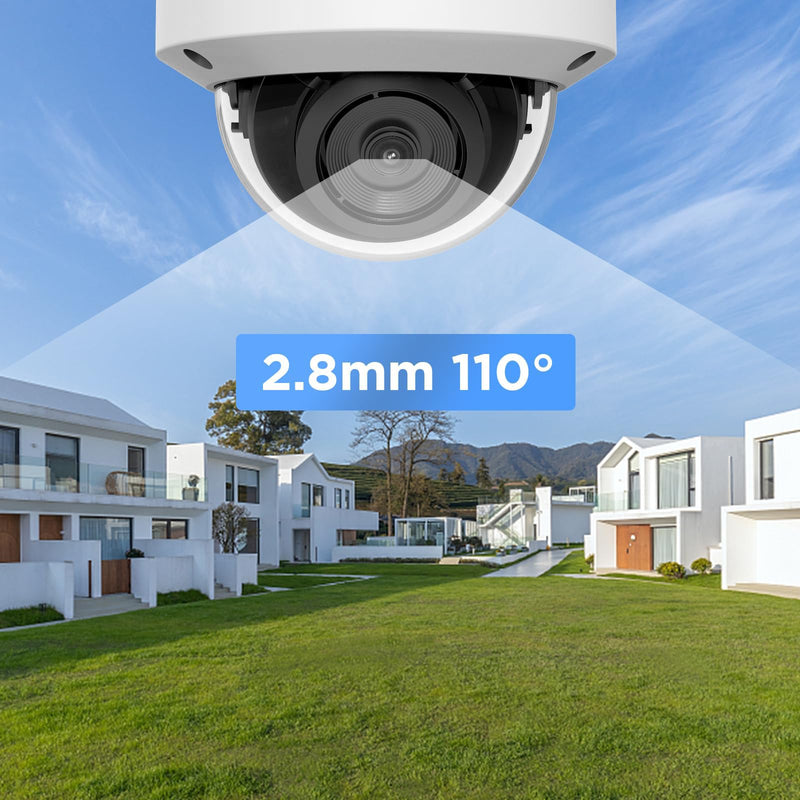 5MP PoE Camera with Mic, H.265 Outdoor Vandal Dome Security PoE IP Camera, AI Human Detection, 100ft IR Night Vision, 2.8mm Lens IP66 IK10 Resistance, 110° Wide Angle, PD54BA1-5M (Not PTZ) 5MP DOME CAMERA