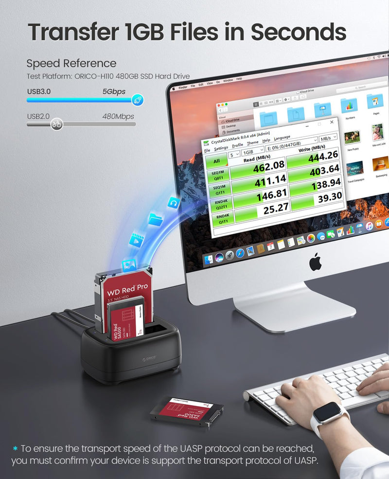 ORICO Dual Bay Hard Drive Docking Station USB 3.0 to SATA III for 3.5inch HDD Max Up to 40TB Support UASP Tool-Free for Files Backup/Game Load (without Cloner Function)-DD28 DD28U3-US