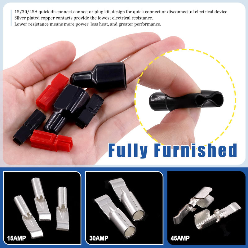 Glarks 31Pcs Power Connector Crimper Assortment Kit Set including Ratcheting Wire Crimper with 15A 30A 45A Power Connectors and Cap Compatible with Anderson Connector