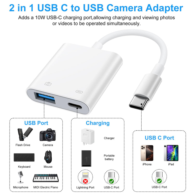 USB C to USB Camera Adapter, OTG Adapter for Android iPhone 16e/16/16Pro/16Pro Max/16Plus/15/15Pro/15Pro Max, High Speed USB 3.0 Female Adapter for Digital Camera to Phone Samsung S25 S24Ultra S23 S22