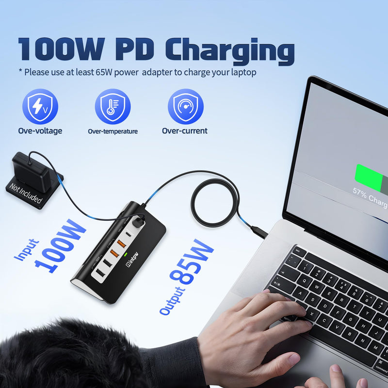 USB C Hub 10Gbps, 9-in-1 USB C Docking station 3.28FT with 4K@60Hz HDMI, Type-C & 2 Type-A 3.2, 2 USB-A 2.0, PD 100W, SD/TF Port, Black Aluminum USB Hub for Laptop, iPhone 16/15, MacBook Air/Pro
