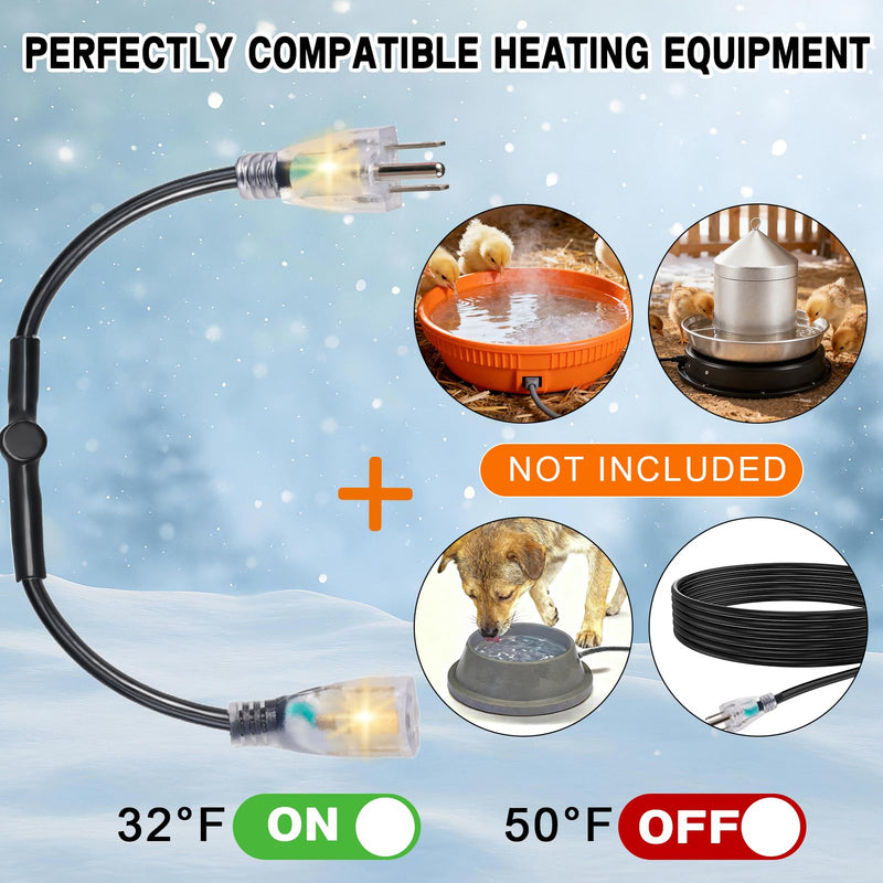 2PCS Thermostat Controlled Extension Cord,32°F(0 Degree) Auto On/50°F(10 Degree) Thermostat Controlled Outlet for Heat Cable Controller,Compatible with Any Outdoor Thermostat Plug Outlet 1 Plug/2PCS
