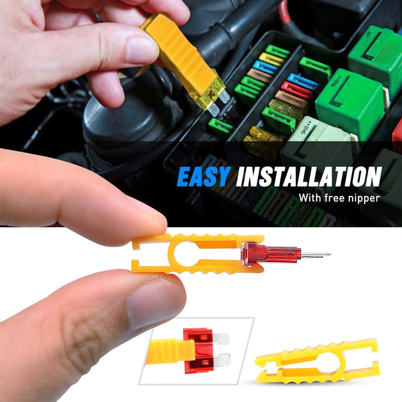 Nilight - 50029R 120 Pcs Standard Blade Fuse 5A/7.5A/10A/15A/20A/25A/30A AMP Assorted Set with 10 Pack 14AWG ATC/ATO Inline Fuse Holder, 2 Years Warranty, 1 Count (Pack of 10) 120Pcs ATC/ATO Fuse + 14AWG Holder 10