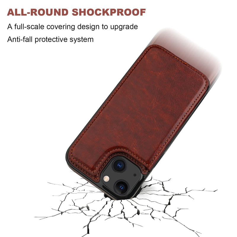 Compatible with iPhone 13 Wallet Case with Card Holder, PU Leather Kickstand Card Slots Case, Double Magnetic Clasp Durable Shockproof Cover 6.1 Inch(Brown) Brown