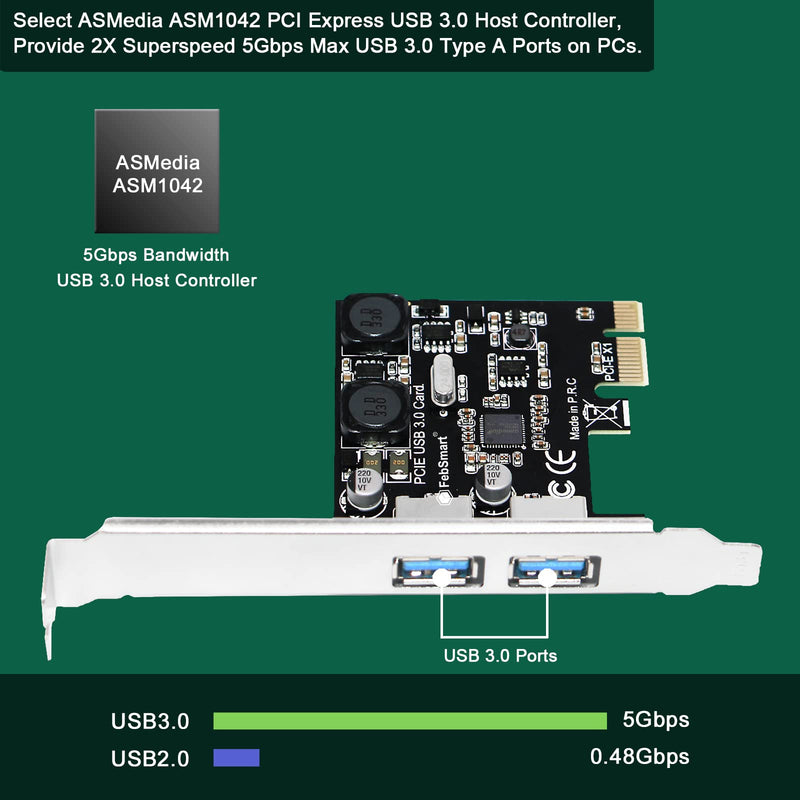 2-Ports Superspeed 5Gbps USB 3.0 PCI Express Expansion Card for Windows, MAC OS X and Linux Desktop PCs, Built in Self-Powered Technology, No Need Additional Power Supply (FS-U2S-Pro) FS-U2S-Pro
