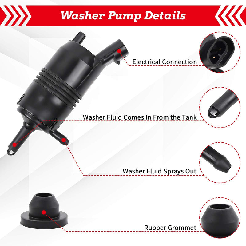 OTUAYAUTO Front Windshield Washer Pump w/Grommet - Replacement for Chevrolet (Chevy), GMC, Buick, Cadillac, Pontiac, Oldsmobile, Isuzu - OEM #: 385-232316A, 22127652, 22127653, 89001122, 89025062