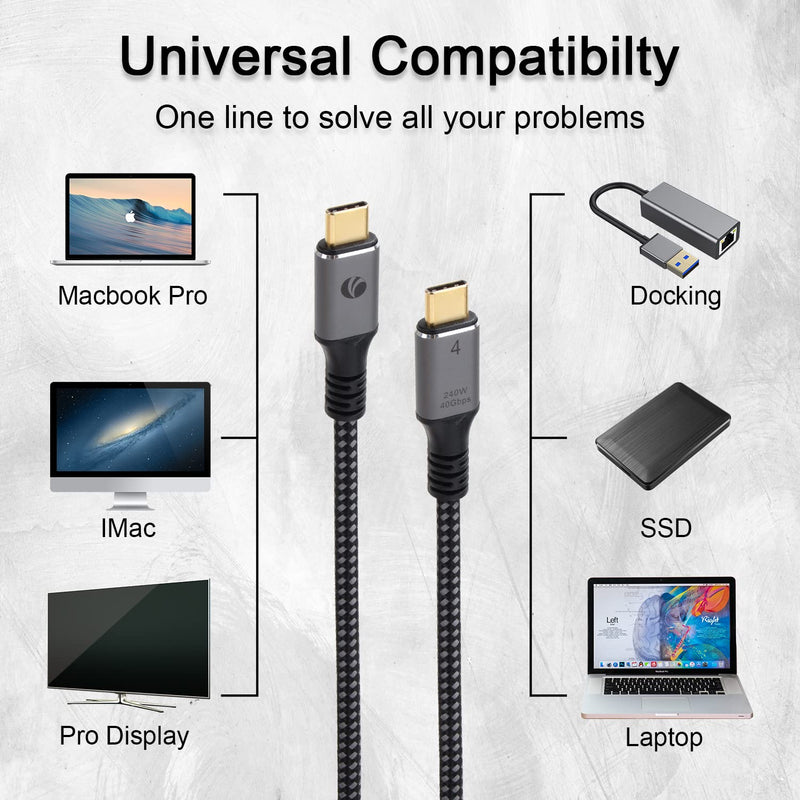 VCOM USB4 Cable 240W Thunderbolt 4 Cable 2.6 FT, 40Gbps and 8K@60Hz 5K@60Hz or Dual 4K Video USB-C Compatible with Thunderbolt 3/4, Dell, iPad Air 4, iPad Pro 2020, Pixel, Hub, Docking, and More
