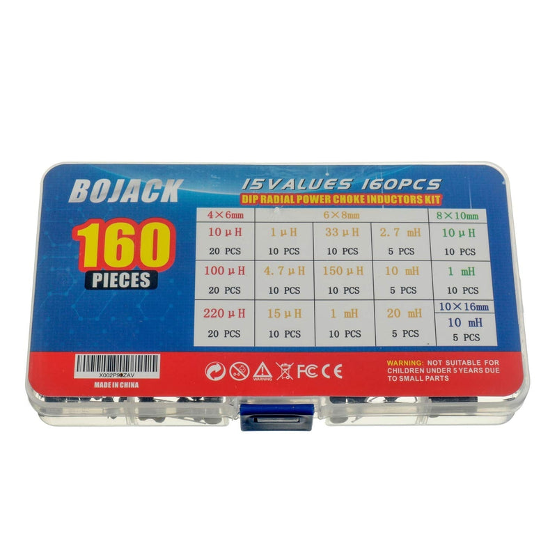 BOJACK 15 Values 160 Pieces Inductance 10 uH to 20 mH DIP Radial Power Choke Inductors Assortment