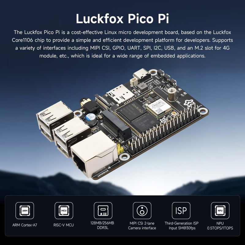 Waveshare Luckfox Pico Pi Linux Micro Dev Board,Core1106, 8GB eMMC, Intelligent Encoding Support, Built-in ISP3.2, Up to 5MP Image Processing, RV1106G3