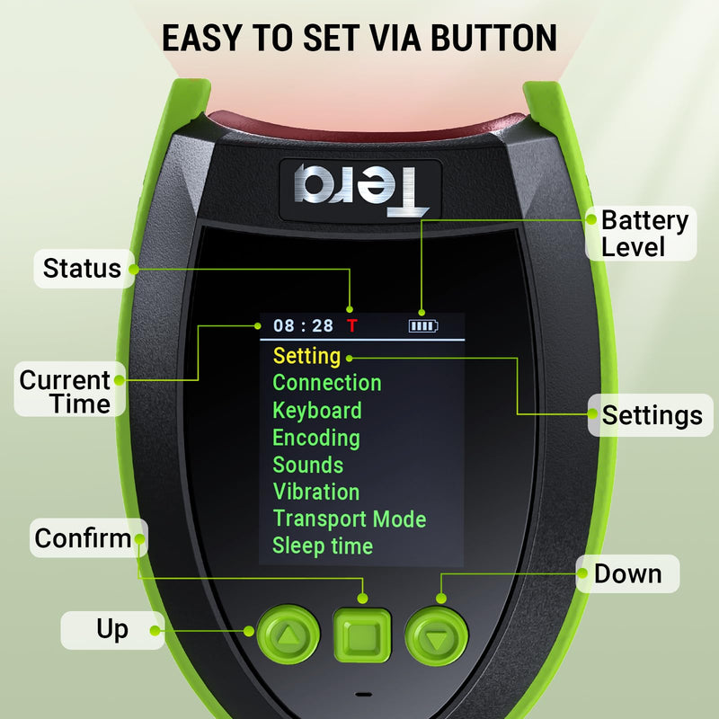 Tera Barcode Scanner Wireless 2D QR with Stand: Digital Setting Screen Keypad Pro Version Extra Fast Scanning Speed Works with Bluetooth 2.4G Wireless USB Wired Bar Code Reader HW0009-Z Green Green with Stand
