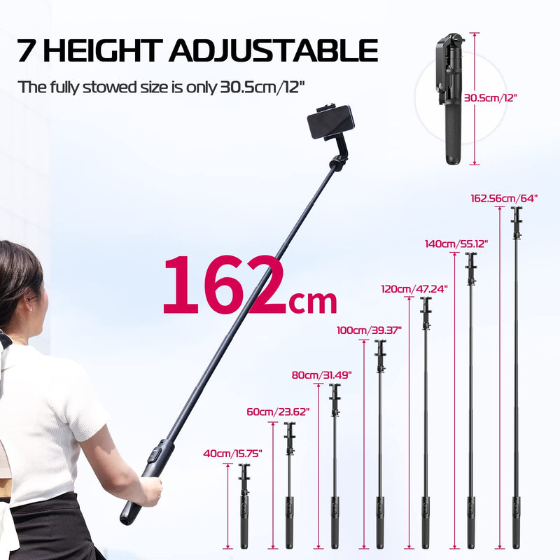 ULANZI SK-03 Selfie Stick Tripod, 64" Professional Stable Phone Tripod Stand for Smartphone/Action Camera, 3 in 1 Extendable Phone Holder with Detachable Remote for Travel Selfies Video Recording Vlog SK-03 Tripod
