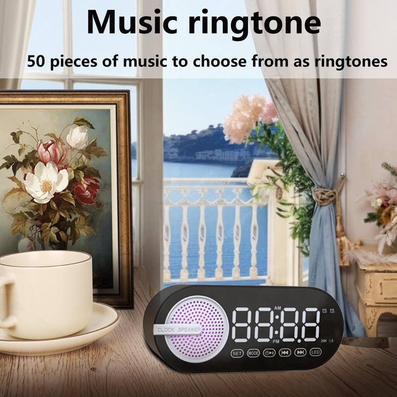 Music Alarm Clock with Personalized Music Ringtone Setting Function,Led Digital Clock with Bluetooth/TF Card,Dimmer,Rechargeable Battery Operated