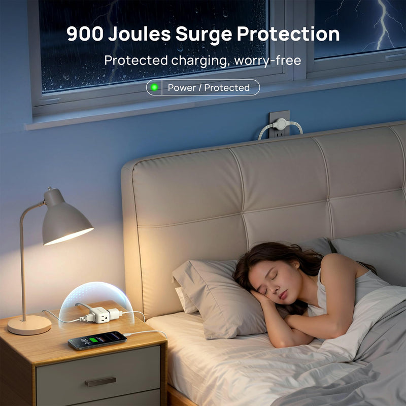 TROND Split Extension Cord with Surge Protection, Twin 6ft Each Side, White | Flat Plug For Tight Spaces, Low-Profile Outlet Extender, 3 AC, 900J, 1625W, Hide Behind the Middle of Sofa Couch Bed TV Stand 6 FT