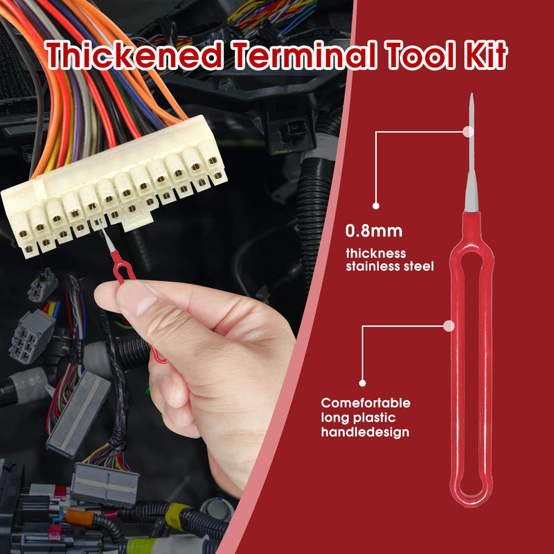 86Pcs Terminal Removal Tool Kit - Red Electrical Wire Connector Pin Removal Tool Kit with Protective Bag, Automotive Pin Extractor Tool Terminal Ejector Kit for Most Connector Terminals