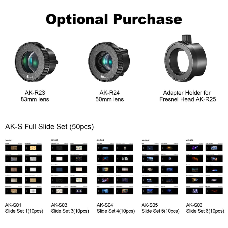 Godox Ak-R21 Conical Snoot Flash Projection Attachment Kit with 65mm Lens and 10pcs Transparency Set with 1/4 Screw for Godox AD100PRO AD200PRO V1Pro, TT685II, V850II V860II, V860III Flash