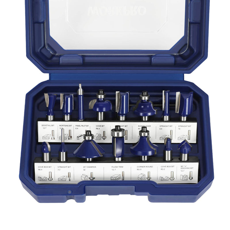 WORKPRO 15 pcs. Milling cutter set, shaft 8mm, router accessories for wood with storage case