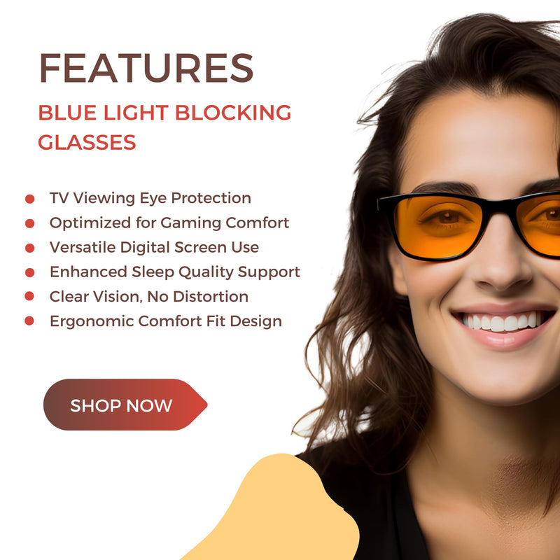 Blue Light Blocking Glasses 99.9% - SLEEP BETTER Gaming, Computer, Phone, Amber Orange Lens UV400 Filter Classic Style