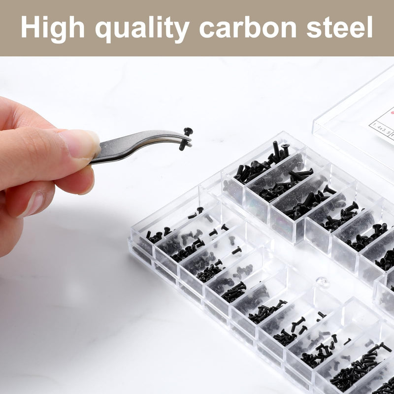 630 PCS Tiny Micro Repair Screw Kit, Black Laptop Computer Electronic Screw Assortment Kit Glasses Watches Hard Drive Ssd Repair Screws Small Replacement Screws with Screwdriver for Repairs Spectacles