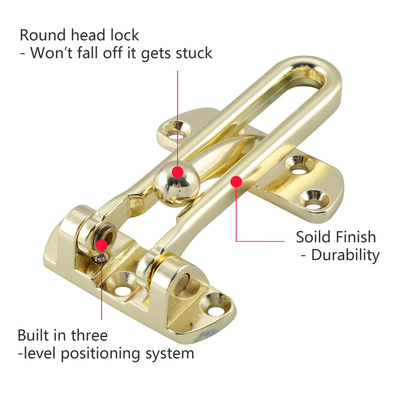 WellMade Swing Bar Door Lock Latch,Door Security Latch for Kids Safety and Home Security, Reinforcement Door Latch Guard Clasp（Bright Brass，4 Pack) 4 Pack Bright Brass