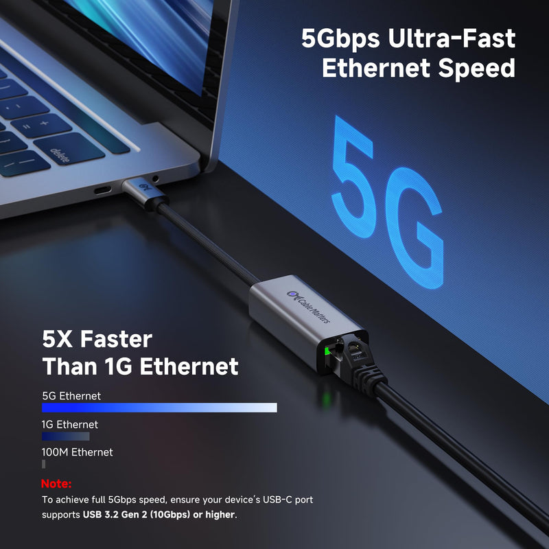 Cable Matters USB C to 5Gb Ethernet Adapter, 5 Gigabit Network Speed, USB C to Ethernet Adapter Compatible with USB4, Thunderbolt 4/5, Plug & Play for MacBook, Laptop, and USBC Devices
