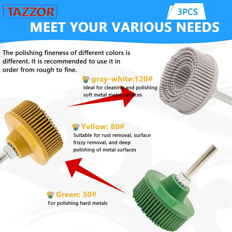 50mm Coarse Bristle Disc with 1/4-Inch Shank 50#/80#/120# Rubber Sanding Brushes Polishing Grinding Wheel Bristle Brush Disc for Drill Pack of 3