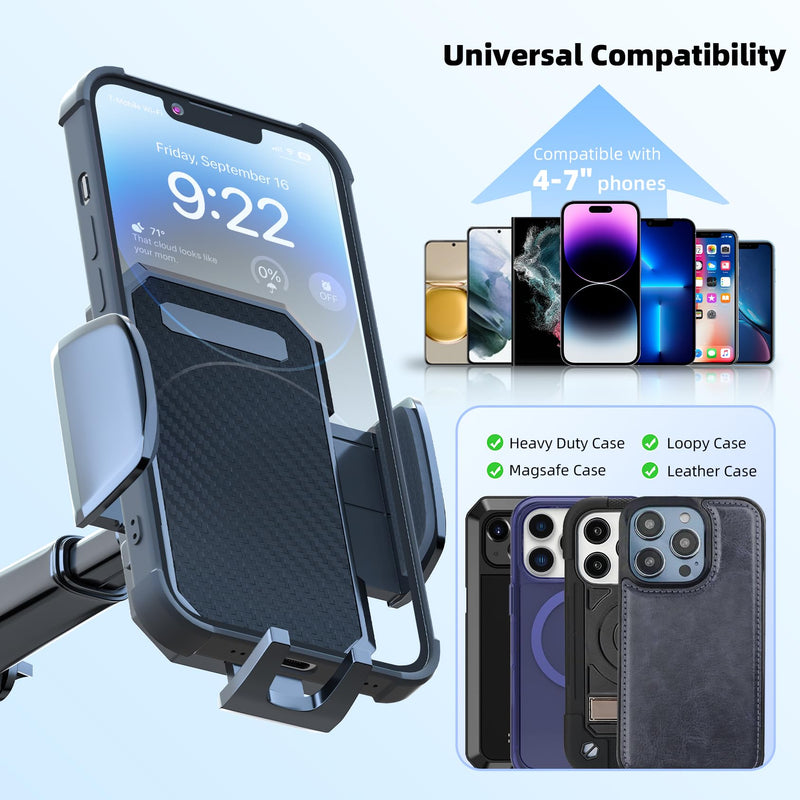FBB Phone Mount for Car, [ Off-Road Level Suction Cup Protection ] 3in1 Long Arm Suction Cup Holder Universal Cell Phone Holder Mount Dashboard Windshield Vent Compatible with All Smartphones Black