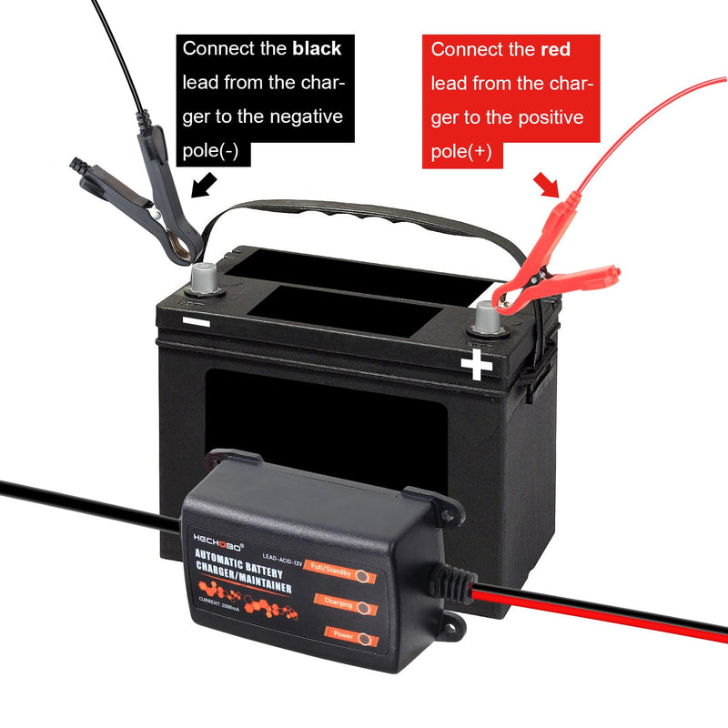 12v 2A Battery Charger, Trickle Charger for Lawn Mower Battery, Motorcycle, car, Boat, ATVs, Riding andMore -2000mA Battery Maintainer and Desulfator withIntelligent Interface 1