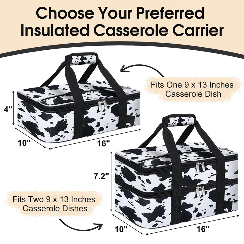 Double Insulated Casserole Carrier, Portable Casserole Carrier for Hot or Cold Food Lunch Tote Warmer or Cooler Bag, Lasagna Lunch Bag for Potluck Parties- Fits 9" x 13" Baking Dish-Cow Pattern 16x10x7.2 in Cow Pattern