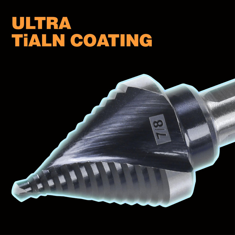 M35 HSS 7/8 Inch Step Drill Bit, Single Size Unibit with Double Spiral Flutes for Drilling Small Holes on Stainless Steel, Metal, Wood, Plastic 1 Single Size 7/8" (2 Flutes)