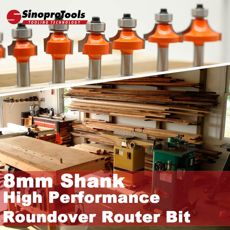 Sinoprotools rounding cutter 8mm shank, rounding cutter standard radius cutter radius 2mm, rounding cutter router with ball bearing, rounding cutter for edge milling/milling table (Ø shaft 8mm, R2) R 2mm shaft 8mm