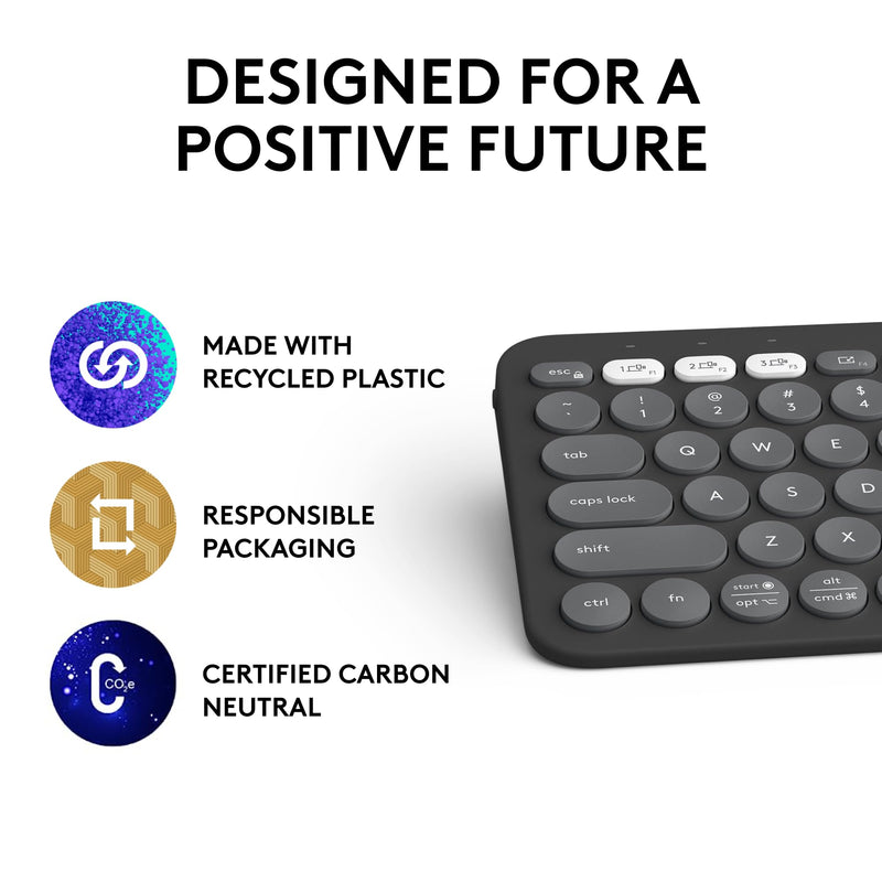 Logitech Pebble Keys 2 K380s, Multi-Device Bluetooth Wireless Keyboard with Customizable Shortcuts, Slim and Portable, Easy-Switch for Windows, macOS, iPadOS, Android, Chrome OS - Tonal Graphite