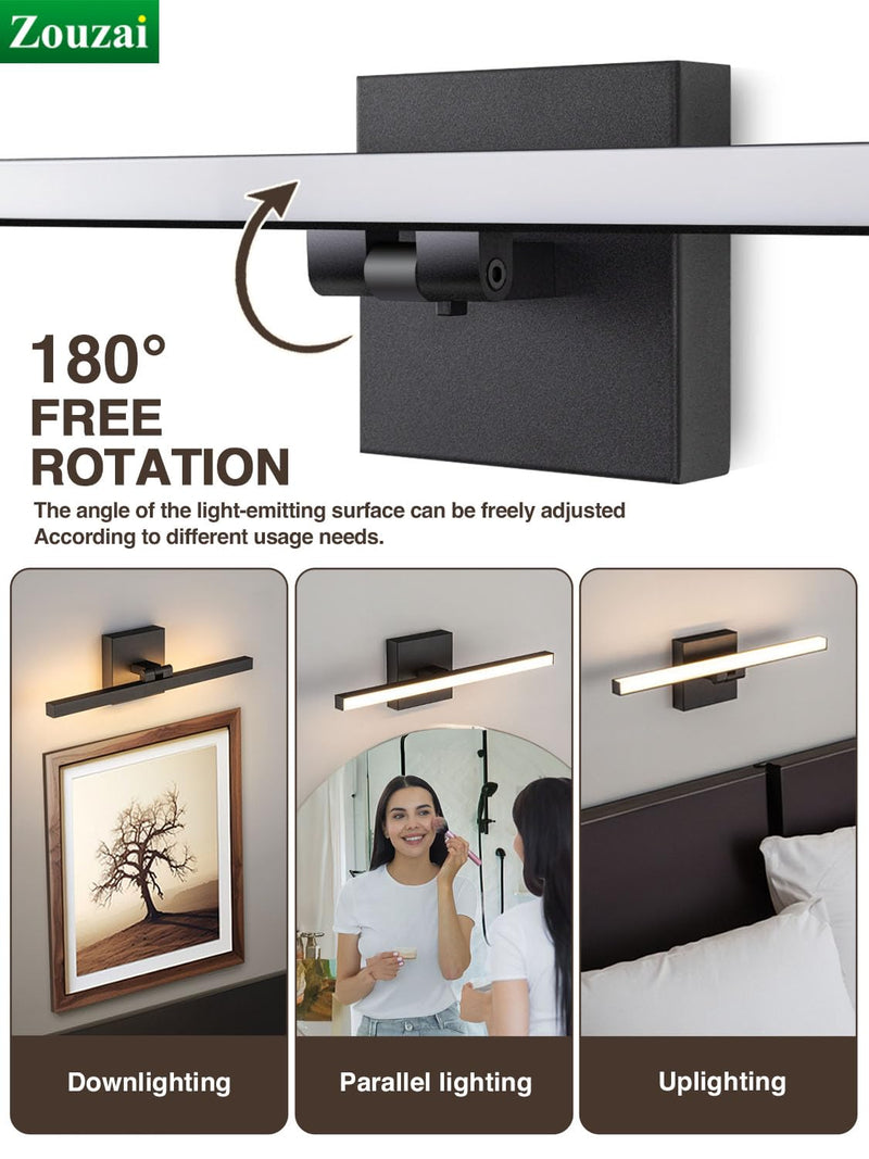 zouzai Second Generation Modern LED Bathroom Vanity Light Bar Black IP44 Over Mirror Bath Wall Fixture 5CCT Adjustable, Dual-Sided, 180° Adjustable Angle (16 inch) 16 inch