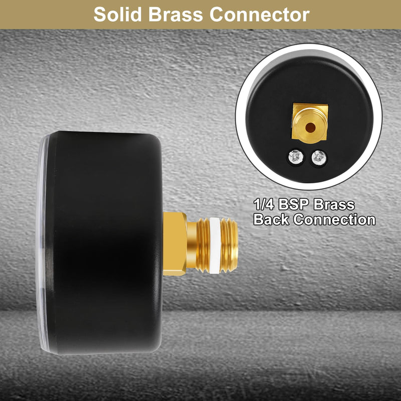 UHARBOUR pressure gauge water 0-10 bar, pressure gauge 1/4 inch, pressure gauge compressed air holder on the back, compressed air pressure gauge 1/4 BSP brass connection