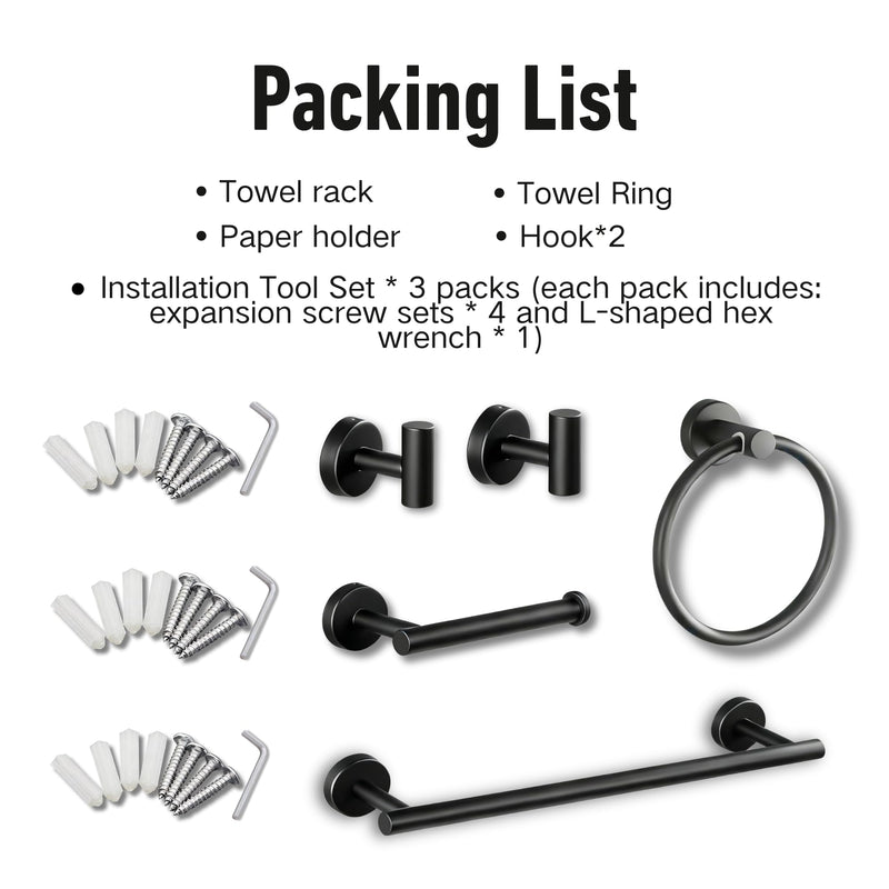 Silver 5 Pieces Bathroom Hardware Set, 16 Inch Bathroom Towel Holder, Wall-Mounted Towel Bar, Towel Racks for Bathroom, Robe Towel Hooks, Toilet Paper Holder Silver