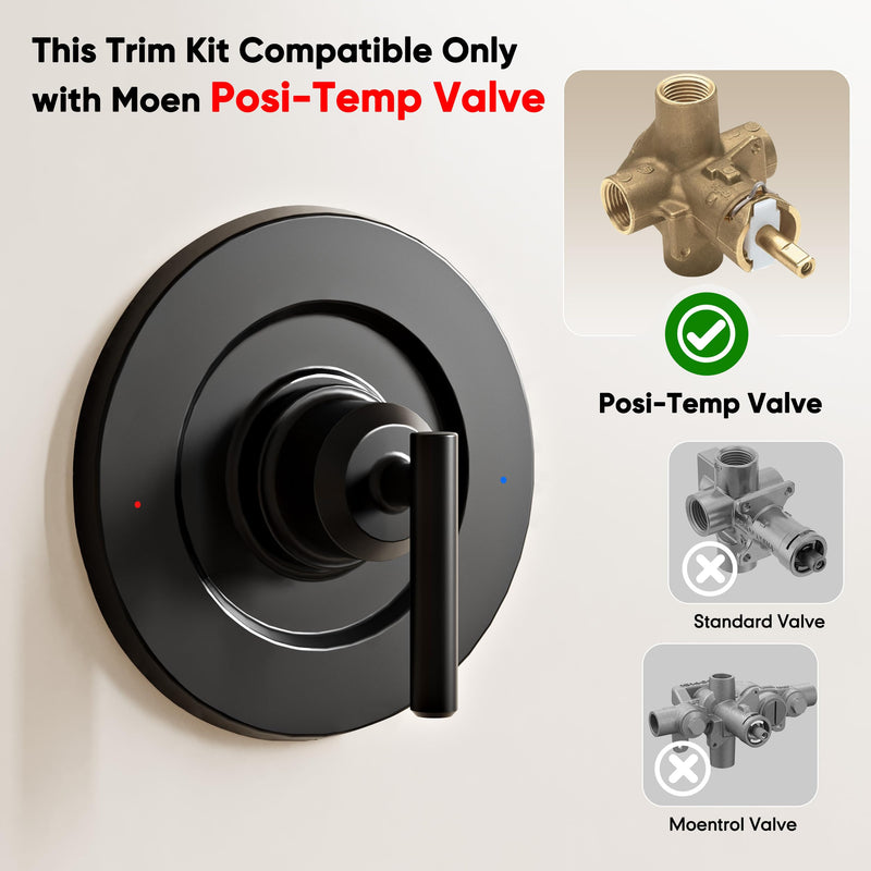Replacement for Moen Single Lever Shower Handle, Compatible with T2901BL Gibson Posi-Temp Shower/Tub Pressure balanced Valves-Valve Trim Kit Only, Matte Black Shower Trim Kit without Valve