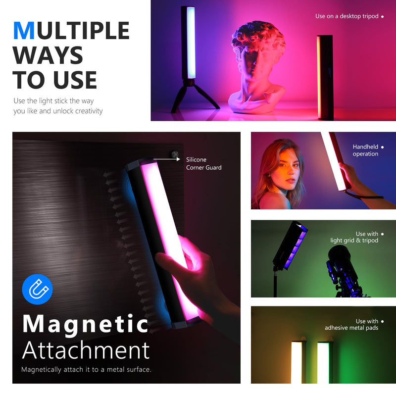 NEEWER RGB LED Video Light Stick, Touch Bar & APP Control, Magnetic Handheld Photography Lighting Wand, Dimmable 3200K~5600K CRI98+ Full Color LED Light with 6400mAh Battery, 17 Scenes, RGB1 RGB1-Silver