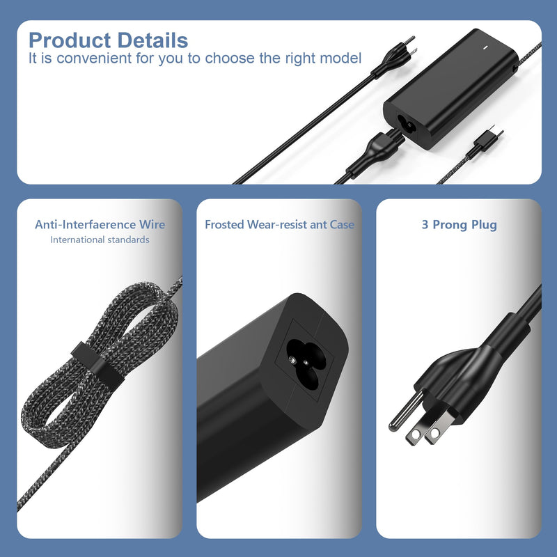 New Slim Charger for Dell 65W USB-C Laptop XPS and Latitude Fast Charging Type C Travel Laptop Power Adapter