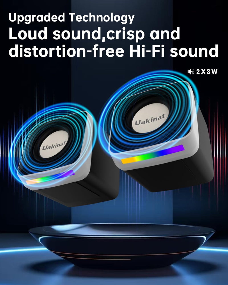 PC Speakers 2"–3W Carbon Fiber Computer Speaker for Desktop or Laptop PC,USB C/USB-Powered,Crystal Clear Sound,Rich Bass,Loud Volume,Direct Control,Plug-N-Play,Black-Silver