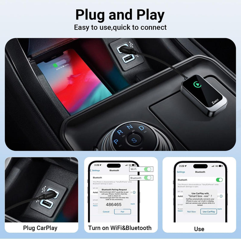 Wireless Carplay Adapter, Plug and Play 2-in-1 Carplay Wireless Adapter for Apple and Android, Wireless Adapter CarPlay Dongle Fits for Factory Wired CarPlay Cars from iOS10+ Black