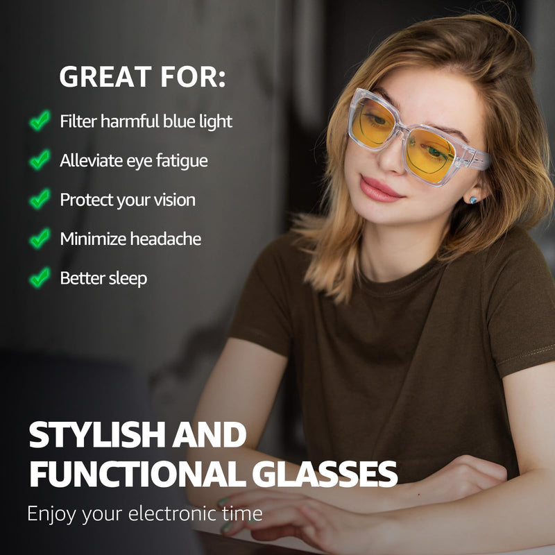 SIPHEW Blue Light Blocking Fit Over Glasses for Women, Fashion Computer Gaming Phone TV Glasses Anti Eyestrain, Sleep Better A2 Clear