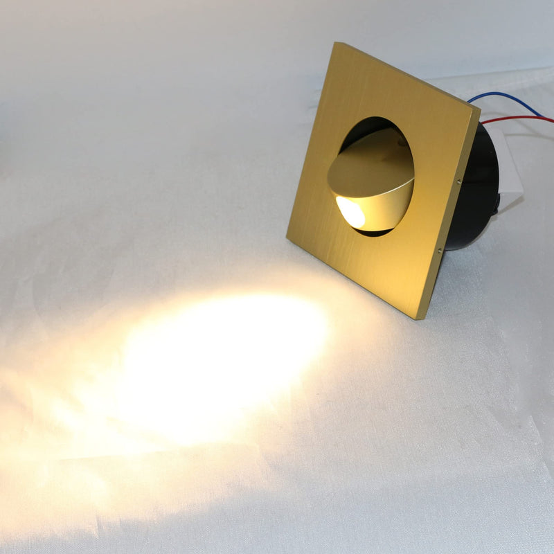 3W LED Wall Recessed Step Stair Lighting Bedside Reading Light Fixture Hidden On/Off Switch Adjustable Warm White Yellow Square